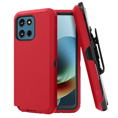 Motorola Moto G Play 2026 / G 5G 2025/2026 Shockproof Rugged Heavy Duty Clip Case HYB02C Red / Black