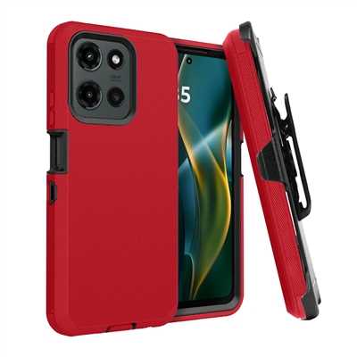 Motorola Moto G Stylus 5G 2025/2026 Shockproof Rugged Heavy Duty Clip Case HYB02C Red/Black