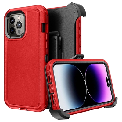 Apple iPhone 14 Pro Max Shockproof Rugged Heavy Duty Clip Case HYB02C Red / Black