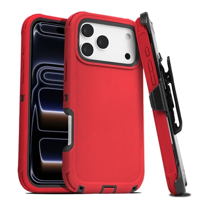 Apple iPhone 17 Pro Max  Shockproof Rugged Heavy Duty Clip Case HYB02C Red / Black