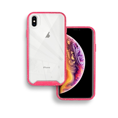 iPhone X/ XS Paint splatter accent Synthetic rubber+Clear polycarbonate shell HYB31 Pink
