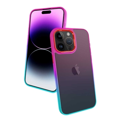 iPhone 14 6.1" GRADIENT TPU CASE WITH CHROME BUTTON & CAMERA PINK TO BLUE
