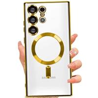 SAMSUNG GALAXY S24 ULTRA WIRELESS CHARGING TPU CASE WITH CHROME EDGE & CAMERA COVER GOLD