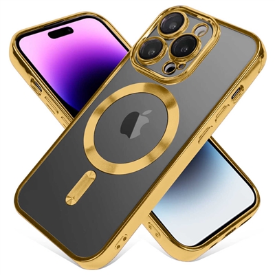 IPHONE 14 / iPhone 13 WIRELESS CHARGING TPU CASE WITH CHROME EDGE & CAMERA COVER GOLD