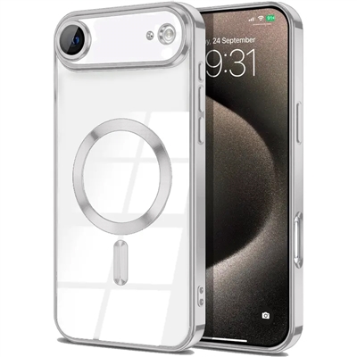 IPHONE 17 AIR WIRELESS CHARGING TPU CASE WITH CHROME EDGE & CAMERA COVER SILVER