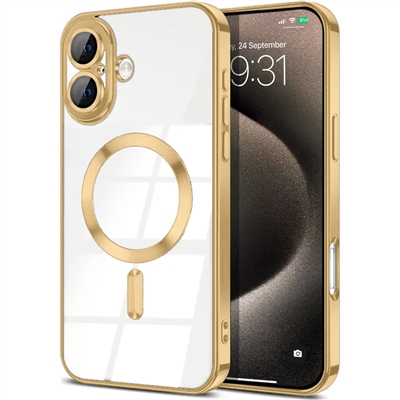 IPHONE 17 WIRELESS CHARGING TPU CASE WITH CHROME EDGE & CAMERA COVER GOLD