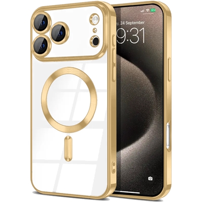 IPHONE 17 PRO MAX WIRELESS CHARGING TPU CASE WITH CHROME EDGE & CAMERA COVER GOLD