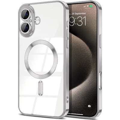 IPHONE 17 WIRELESS CHARGING TPU CASE WITH CHROME EDGE & CAMERA COVER SILVER