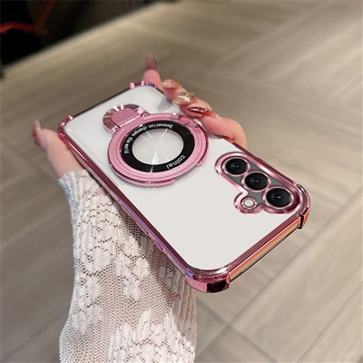 SAMSUNG GALAXY A17 Chrome Edge & Camera Cover TPU Case With Built-in Stand Compatible With MagSafe Pink Gold