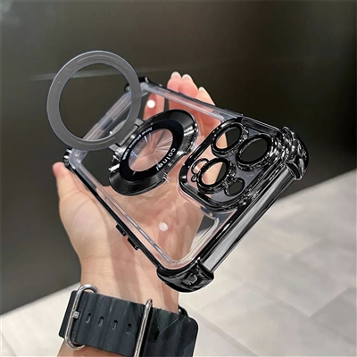 IPHONE 16 Plus Chrome Edge & Camera Cover TPU Case With Built-in Stand Compatible With MagSafe Black