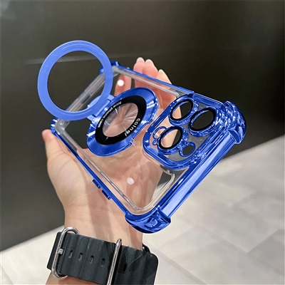 IPHONE 16 Plus Chrome Edge & Camera Cover TPU Case With Built-in Stand Compatible With MagSafe Blue