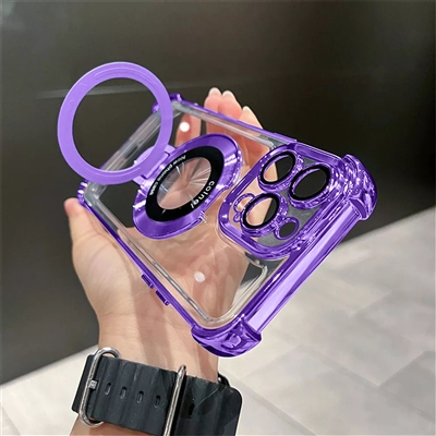 IPHONE 16 Plus Chrome Edge & Camera Cover TPU Case With Built-in Stand Compatible With MagSafe Purple