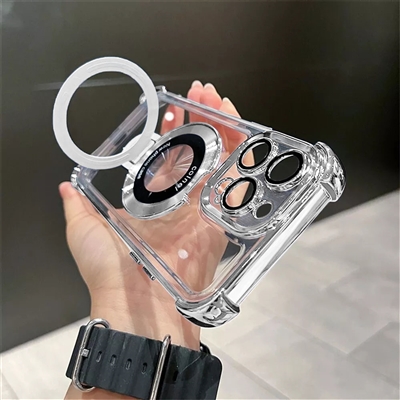 IPHONE 16 Plus Chrome Edge & Camera Cover TPU Case With Built-in Stand Compatible With MagSafe Silver