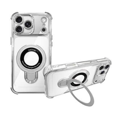 IPHONE 17 PRO MAX Chrome Edge & Camera Cover TPU Case With Built-in Stand Compatible With MagSafe Silver