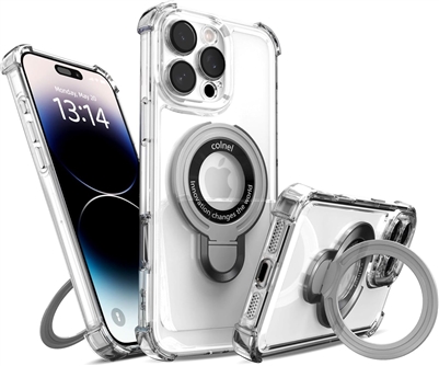 IPHONE 17 Chrome Edge & Camera Cover TPU Case With Built-in Stand Compatible With MagSafe Silver