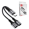 USB-C splitter cable with a Type-C male input and dual Type-C female outputs