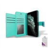 iPhone 11 Pro Max (6.5") Double Folio Flip Leather Wallet Case with Extra Card Slots WC05 Teal