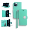 iPhone 14 Pro (6.1") Double Folio Flip Leather Wallet Case with Extra Card Slots WC05 Tiffany Green