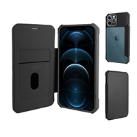 iPhone 12 Pro Max (6.7") Clear Back Folio Flip Leather Wallet Case With Card Slots And Camera Cover WC07 Black