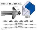 Whiteside 3270 1-1/2" Diameter X 5/8" Double Flute French Traditional Profile Bit (1/4" Shank)