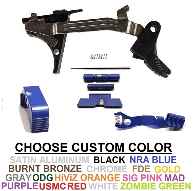Lower Parts Kit With Custom Coated Extended Controls For Glock 43X and 48 Cerakote, Chrome, TiN Gold