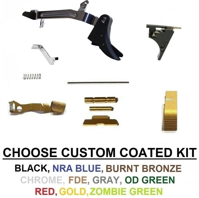 Lower Parts Kit For G43 Polymer80 - PF9SS 43 and SS80 With Upgraded Trigger Assembly, Upgraded Trigger  Connector and Extended Controls, Cerakote, Chrome, TiN Gold