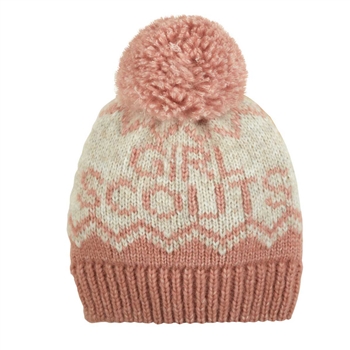 Girl Scout Pink and Cream Pom Pom Beanie