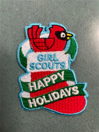 Happy Holidays - Cardinal in Stocking Iron-On Fun Patch