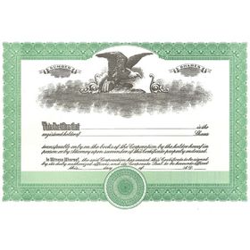 Short Form Green Stock Certificate
