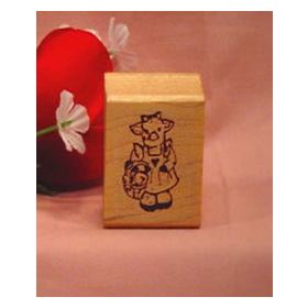 Pig with Basket Art Rubber Stamp