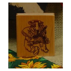 Cow Playing Fiddle Art Rubber Stamp