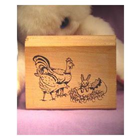 Chickens with Bunny in Egg Art Rubber Stamp