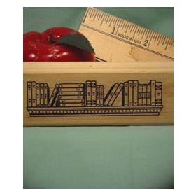 Large Books on Shelf Border Art Rubber Stamp