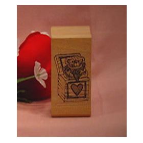 Bear in Heart Gift Box Art Rubber Stamp