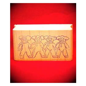 4 Linked Pigs Art Rubber Stamp