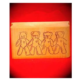 4 Linked Bears Art Rubber Stamp