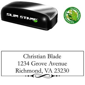 Slim Pre-Inked Swirl Border Garamond Personal Address Rubber Stamp