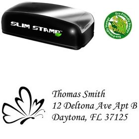 Slim Pre-Ink Butterfly Monotype Corsiva Personal Address Stamp