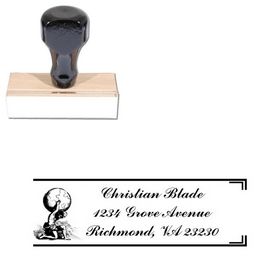 Man World Commercial Script Monogrammed Address Rubber Stamp