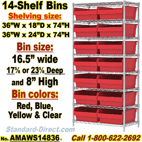 14 Bin Wire Shelf Unit / AMAWS14836