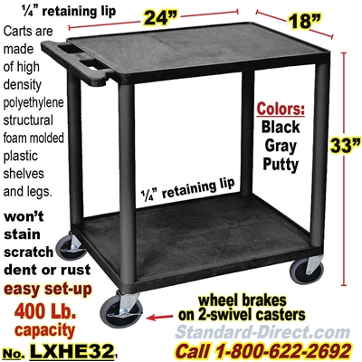 2-Shelf Plastic Cart / LXHE32