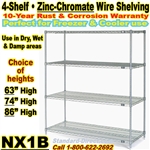 Zinc Chromate Wire Shelving 4-Shelf / NX1B