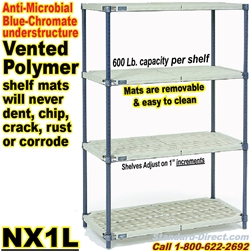 VENTED Plastic Shelving, 4-Shelf units / NX1L