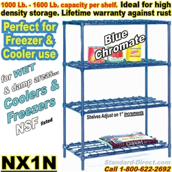 Blue-Chromate Dunnage Shelving, 4-Shelf units / NX1N