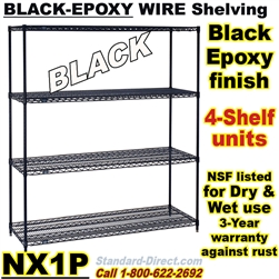 Black Epoxy Wire Shelving 4-Shelf / NX1P