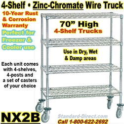 Zinc Chromate Wire Shelf Truck 4-Shelf / NX2B