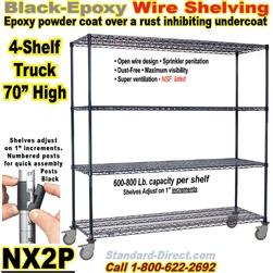 Black Epoxy Wire Shelving 4-Shelf Truck / NX2P