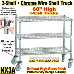 Chrome Wire Shelf Trucks 3-Shelf / NX3A