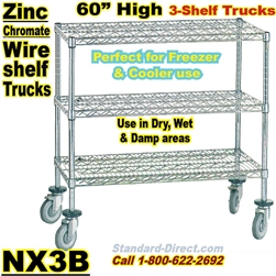 Zinc Chromate Wire Shelf Truck 3-Shelf / NX3B