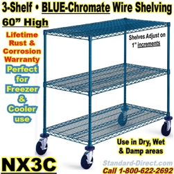 Blue Chromate Wire 3-Shelf Trucks / NX3C